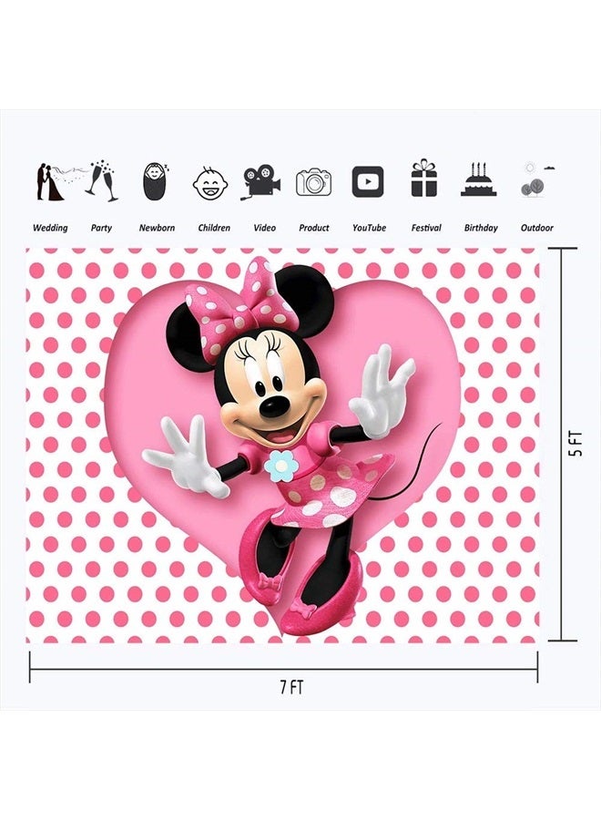 YouRan Baby Shower Backdrop Minnie Mouse 7x5 White Background Pink Dot with Dancing Minnie Backdrops for Girl 1sr Birthday Party Photography Customized Photographic Backgrounds Kids - Image 3
