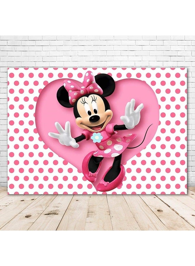 YouRan Baby Shower Backdrop Minnie Mouse 7x5 White Background Pink Dot with Dancing Minnie Backdrops for Girl 1sr Birthday Party Photography Customized Photographic Backgrounds Kids - Image 1