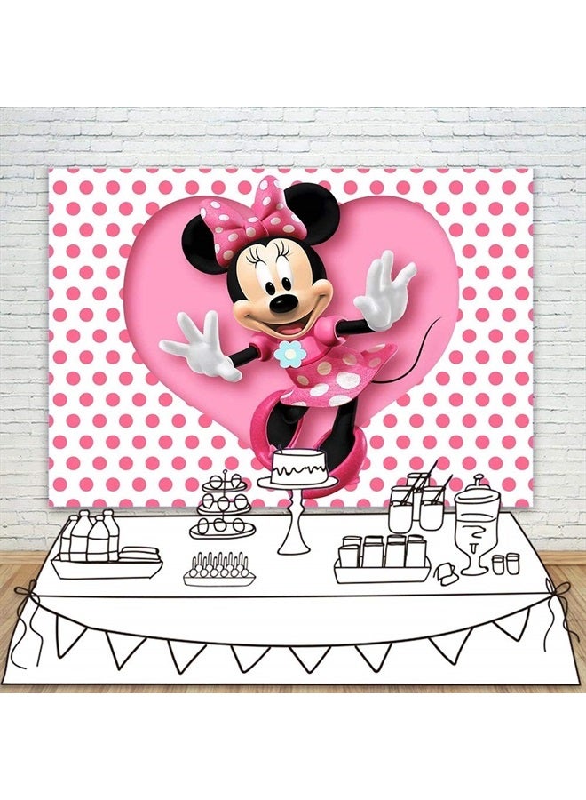 YouRan Baby Shower Backdrop Minnie Mouse 7x5 White Background Pink Dot with Dancing Minnie Backdrops for Girl 1sr Birthday Party Photography Customized Photographic Backgrounds Kids - Image 2