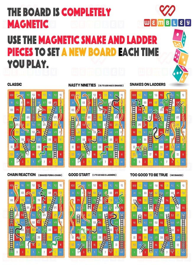 Wembley 2-in-1 Magnetic Ludo Board Game | Travel Friendly Toy with Removable Snake and Ladder | Repositionable Snakes & Ladders Toys for 3+ Year Old Kids - Image 5