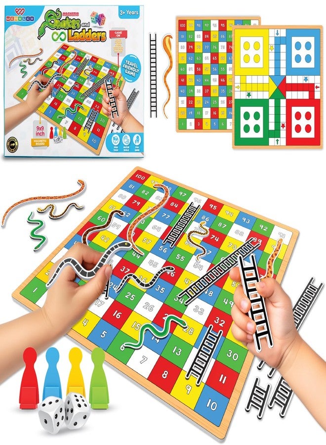Wembley 2-in-1 Magnetic Ludo Board Game | Travel Friendly Toy with Removable Snake and Ladder | Repositionable Snakes & Ladders Toys for 3+ Year Old Kids - Image 1