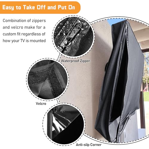 2win2buy Outdoor TV Cover 60 to 65 Inch Weatherproof, Waterproof Outside TV Covers Heavy Duty 600D Oxford TV Covers Outdoor TV Screen Protectors Shield with Full Zippers and Velcro for Flat Screen Outdoor TVs - Image 4