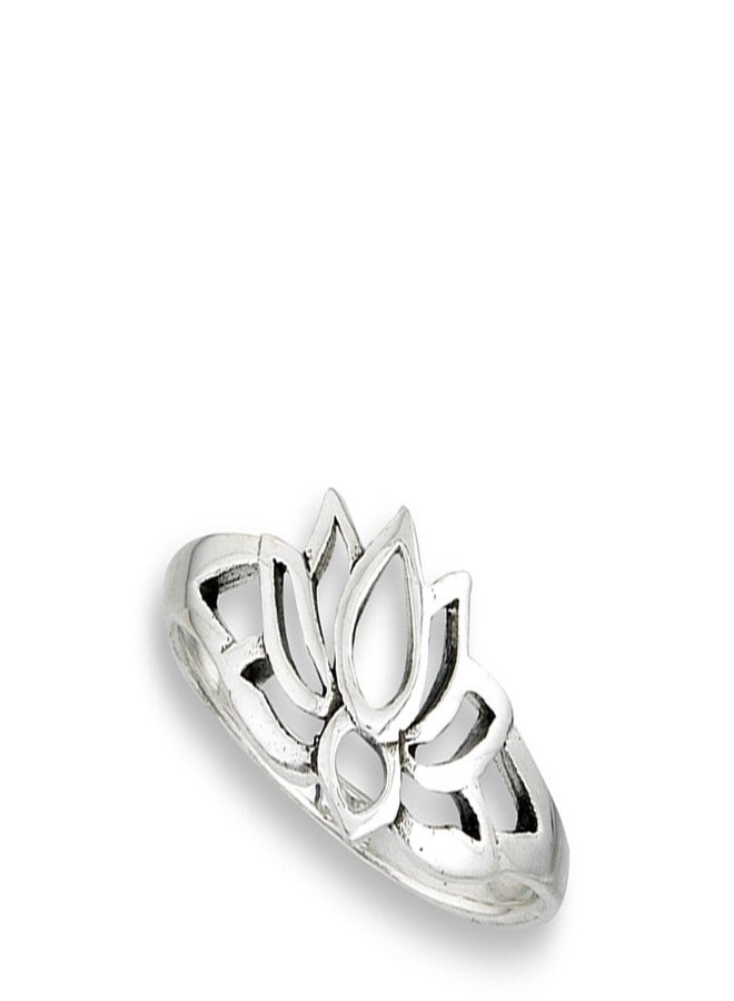 Sac Silver Oxidized Lotus Flower Filigree Vintage Ring .925 Sterling Silver Band Size 6 - Image 2
