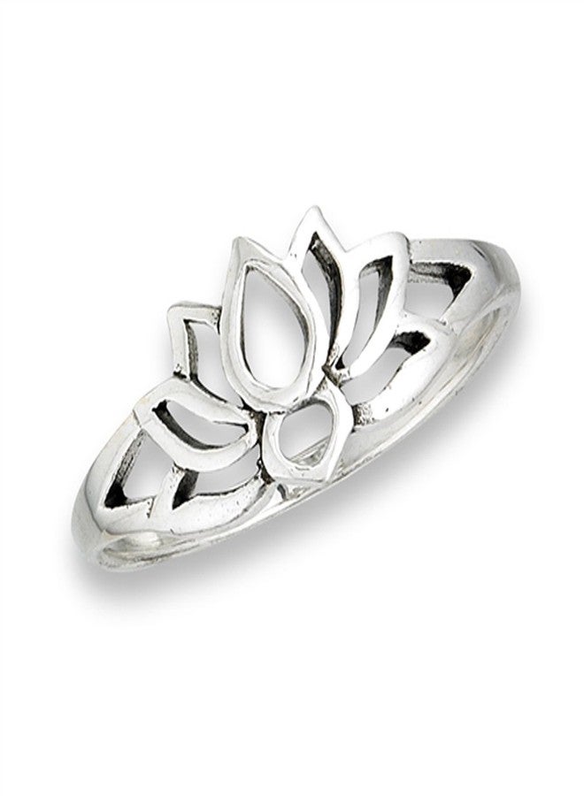 Sac Silver Oxidized Lotus Flower Filigree Vintage Ring .925 Sterling Silver Band Size 6 - Image 1