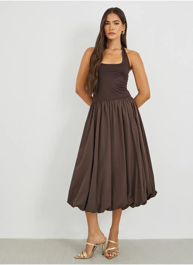 ستايلي Styli Solid Sleeveless A-Line Midi Dress
