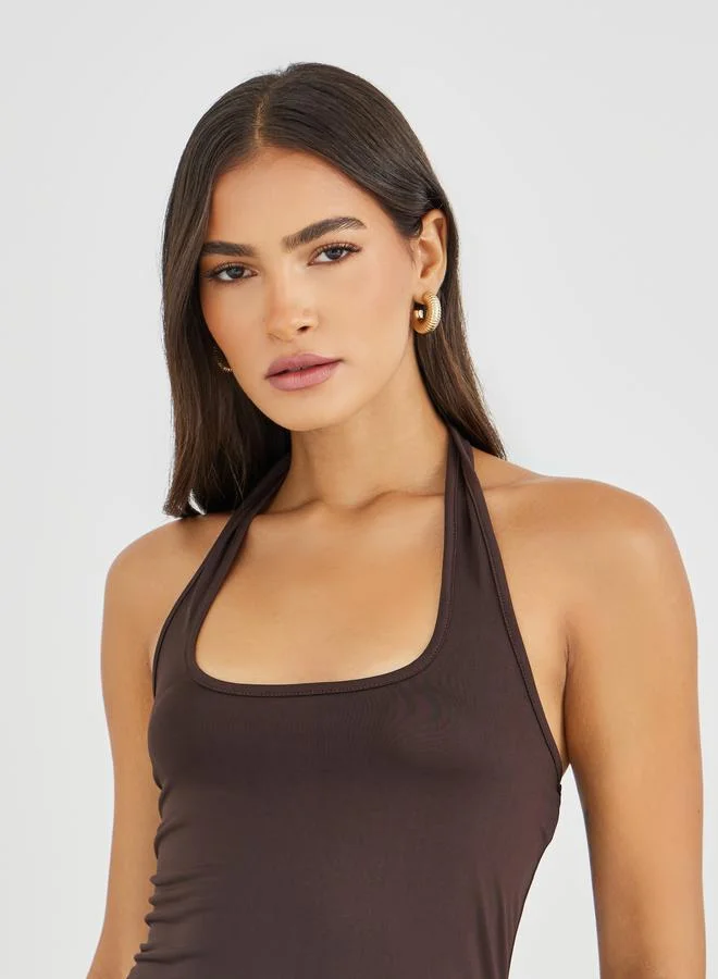 Styli Styli Solid Sleeveless A-Line Midi Dress