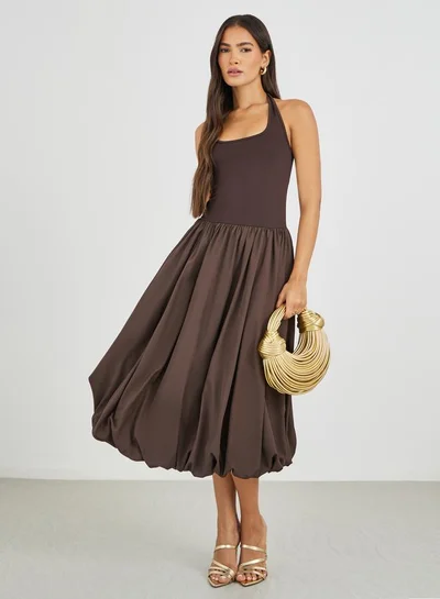 Styli Solid Sleeveless A-Line Midi Dress