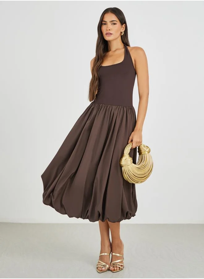 ستايلي Styli Solid Sleeveless A-Line Midi Dress