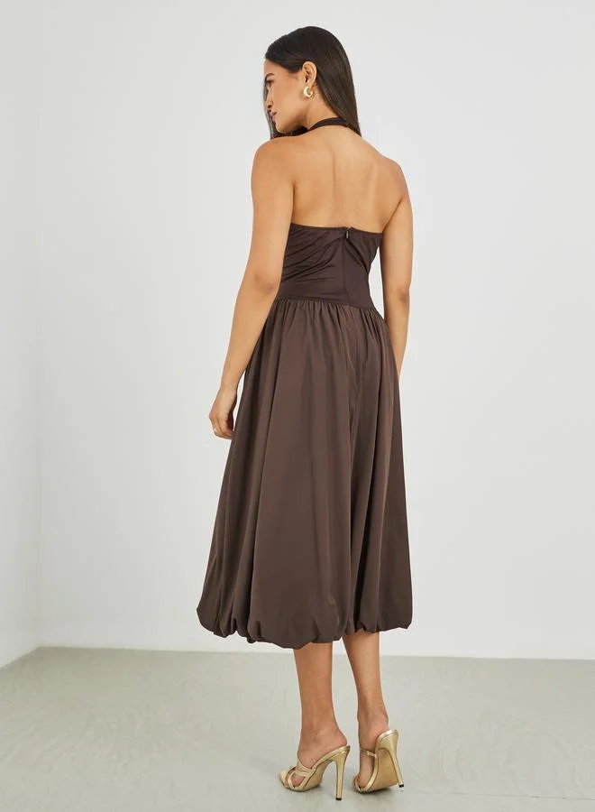 Styli Styli Solid Sleeveless A-Line Midi Dress