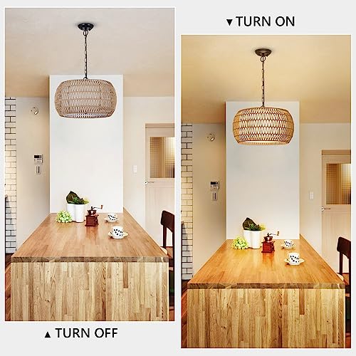 PAUFUL Rattan Farmhouse Chandelier Light Fixtures, 5-Lights Boho Large Pendant Light,Hand Woven Chandeliers for Dining Room with Fabric Shade,Rustic Chandeliers Hanging Light Fixtures for Kitchen Island - Image 5