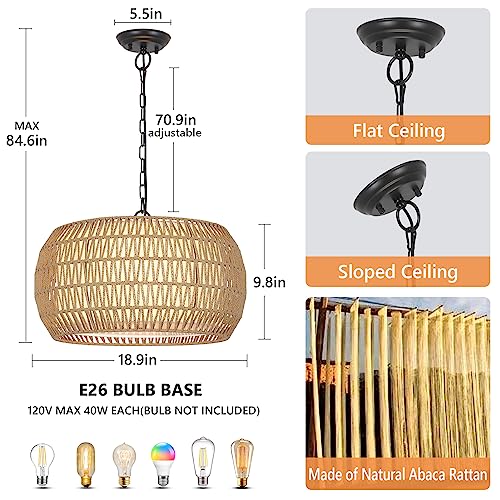 PAUFUL Rattan Farmhouse Chandelier Light Fixtures, 5-Lights Boho Large Pendant Light,Hand Woven Chandeliers for Dining Room with Fabric Shade,Rustic Chandeliers Hanging Light Fixtures for Kitchen Island - Image 4