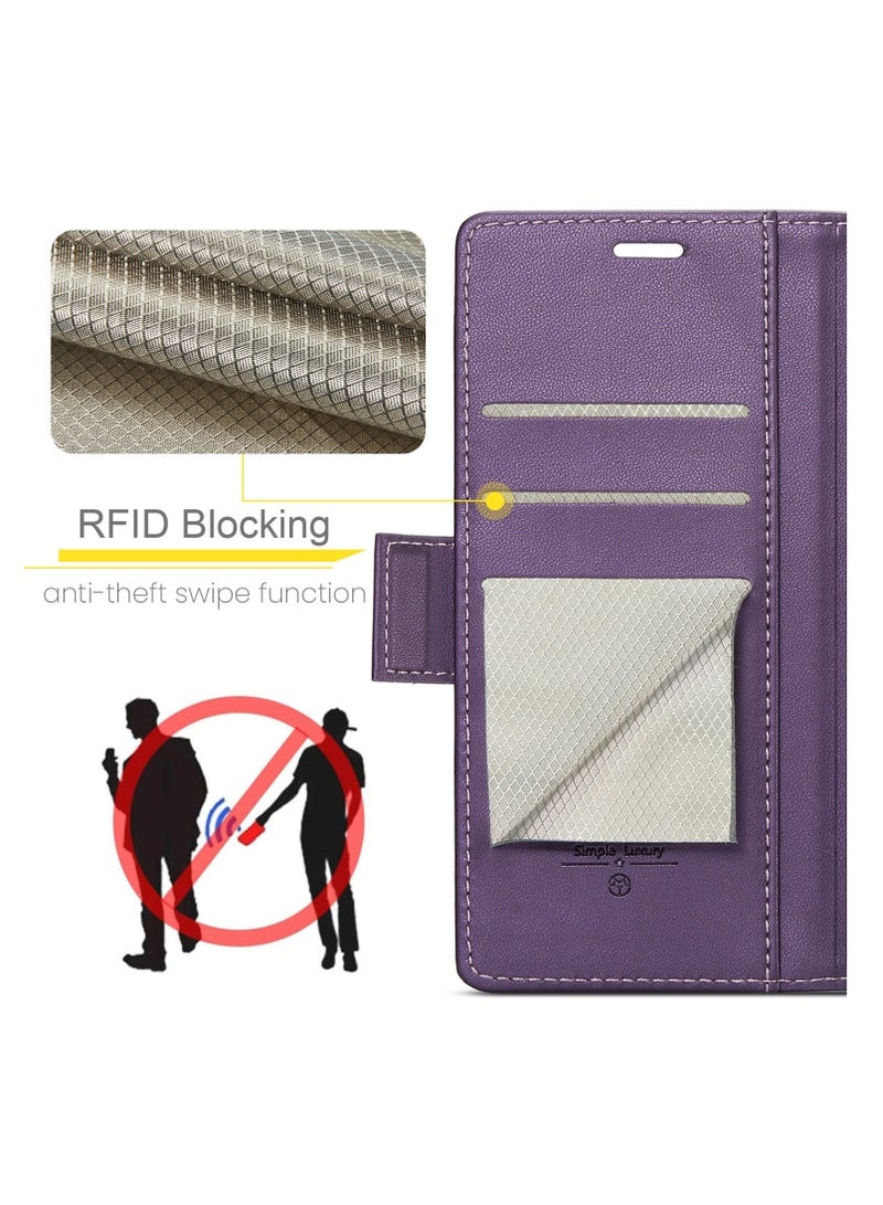 CaseMe Flip Wallet Case For Huawei Mate 60 Pro [RFID Blocking] PU Leather Wallet Flip Folio Case with Card Holder Kickstand Shockproof Phone Cover (Purple)  - Image 3