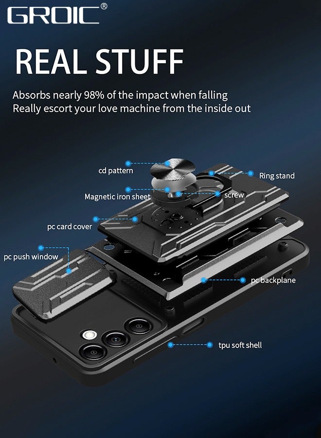 GROIC Case for Samsung Galaxy A54 6.4 Inch Phone Cover, Slide Camera Cover 360° Swivel Ring Holder Magnetic Kickstand Case for Samsung Galaxy A54 6.4" -Black - Image 2