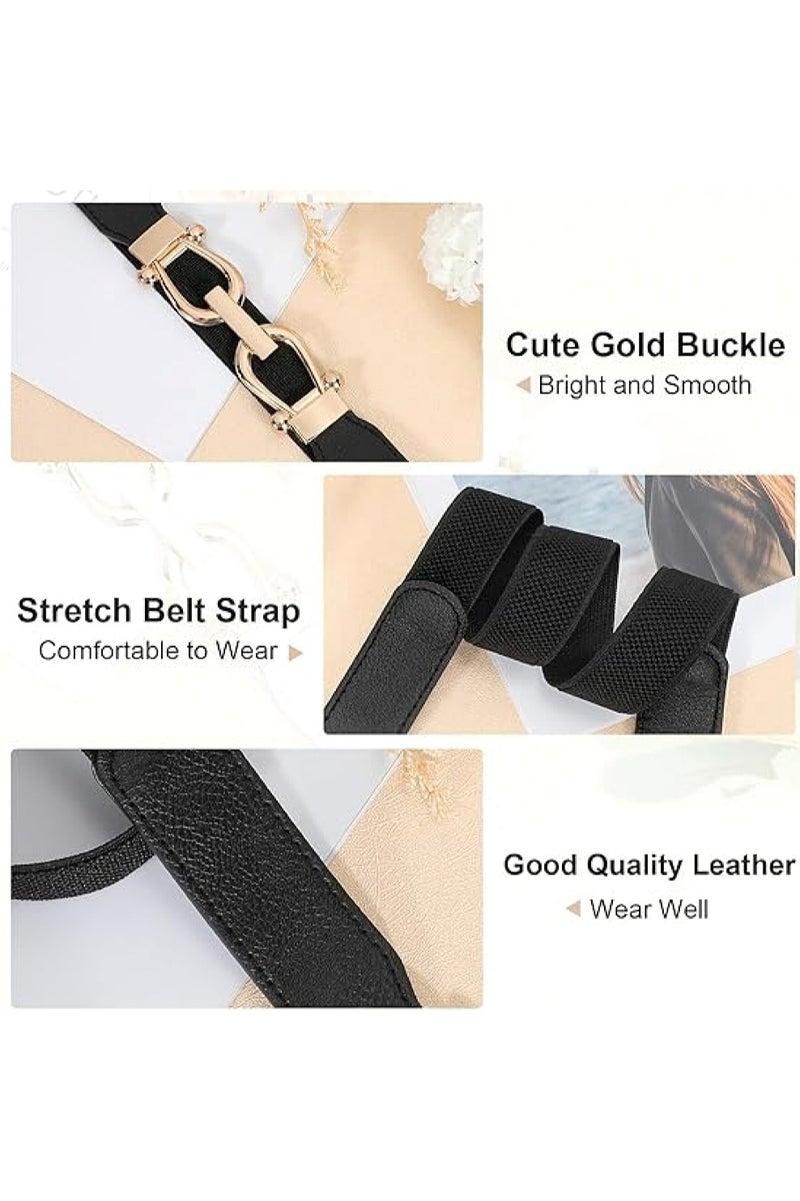KHAJUL 2-Pack Stretchy Elastic Waist Belt for Women, Skinny Retro Design with Gold Buckle - Image 3