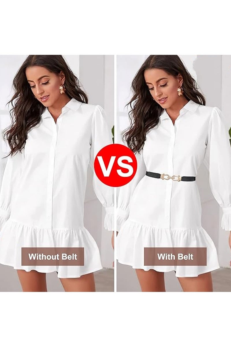 KHAJUL 2-Pack Stretchy Elastic Waist Belt for Women, Skinny Retro Design with Gold Buckle - Image 4