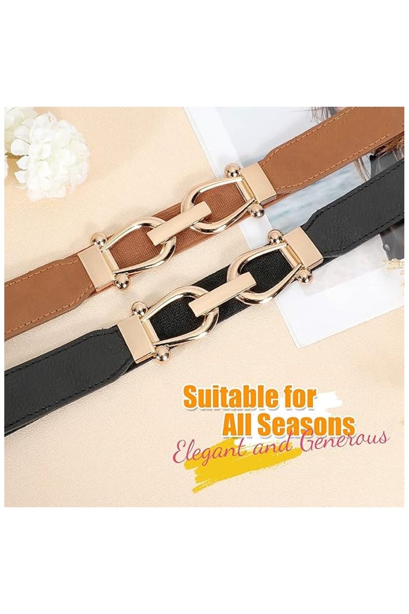 KHAJUL 2-Pack Stretchy Elastic Waist Belt for Women, Skinny Retro Design with Gold Buckle - Image 2