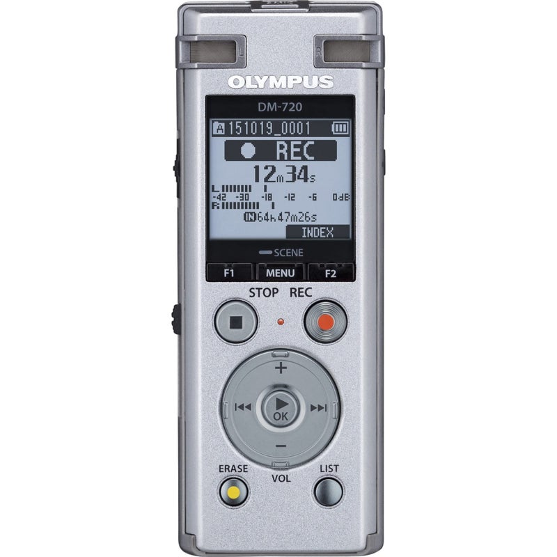 Olympus OM SYSTEM OLYMPUS Voice Recorder DM-720 with 4GB, Micro SD Slot, USB Charging, Direction PC Connection, Transcription Mode, Silver - Image 1
