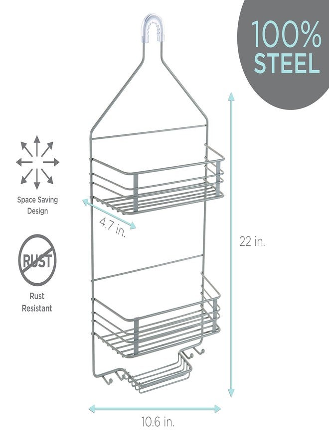 Bath Bliss 2 Tier Linear Hanging Shower Caddy | Bathroom Storage & Organization | Shower Head Hang | Holds Large Bottles | Soap Dish | Accessory Hooks | Grey - Image 3