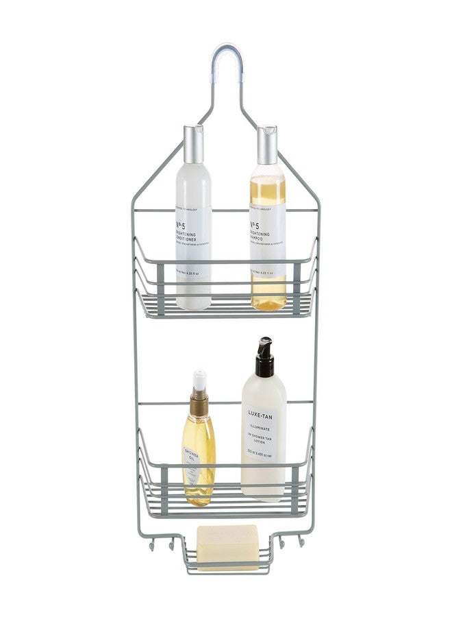 Bath Bliss 2 Tier Linear Hanging Shower Caddy | Bathroom Storage & Organization | Shower Head Hang | Holds Large Bottles | Soap Dish | Accessory Hooks | Grey - Image 2