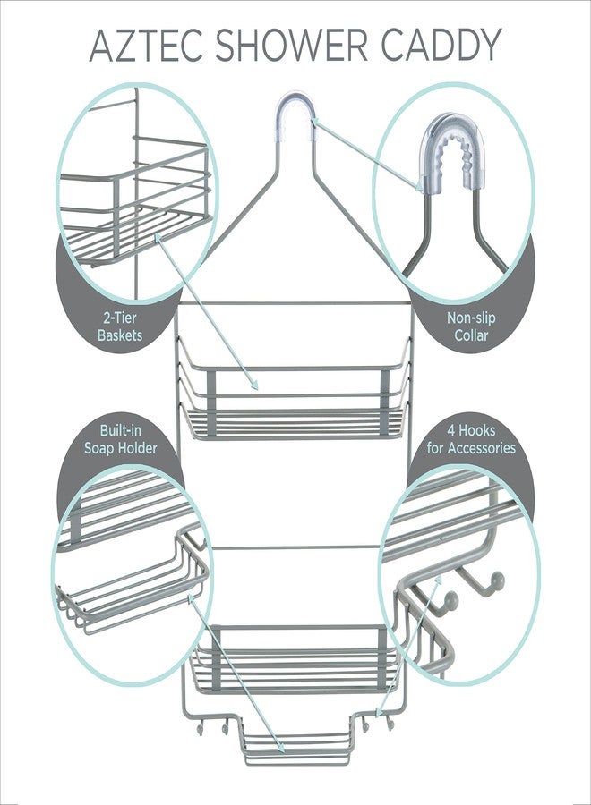 Bath Bliss 2 Tier Linear Hanging Shower Caddy | Bathroom Storage & Organization | Shower Head Hang | Holds Large Bottles | Soap Dish | Accessory Hooks | Grey - Image 4