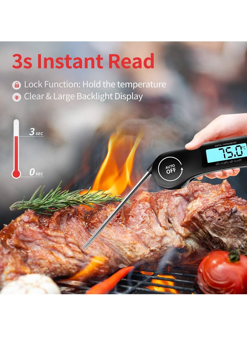 Generic - Digital Meat Thermometer, Instant Read Food Thermometer with Backlight LCD Screen, Foldable Long Probe & Auto On/Off, Meat Thermometer Probe for Kitchen, BBQ, Water, Milk, Cooking Food (Black) - Image 1