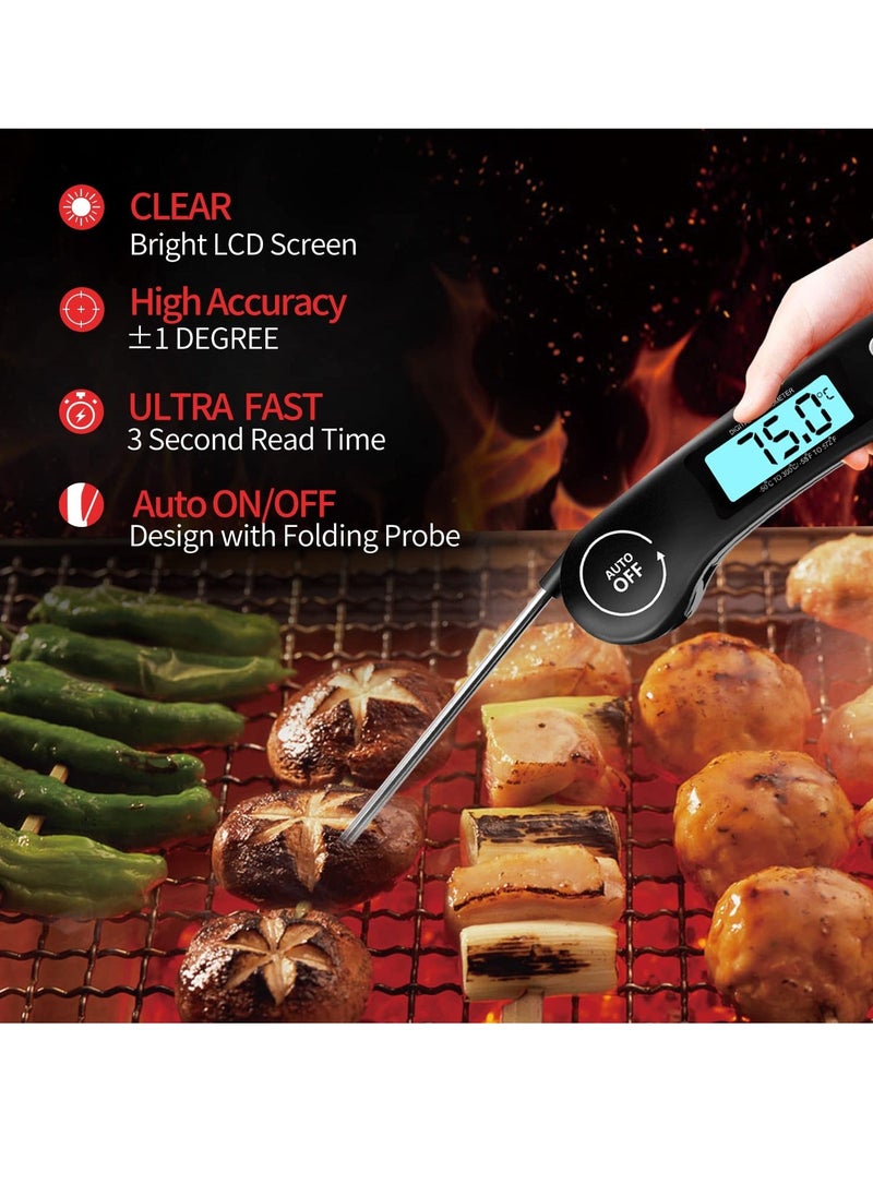 Generic - Digital Meat Thermometer, Instant Read Food Thermometer with Backlight LCD Screen, Foldable Long Probe & Auto On/Off, Meat Thermometer Probe for Kitchen, BBQ, Water, Milk, Cooking Food (Black) - Image 1