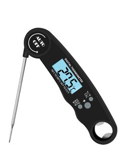 Digital Meat Thermometer, Instant Read Food Thermometer with Backlight LCD Screen, Foldable Long Probe & Auto On/Off, Meat Thermometer Probe for Kitchen, BBQ, Water, Milk, Cooking Food (Black)