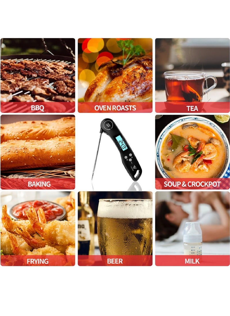 Generic - Digital Meat Thermometer, Instant Read Food Thermometer with Backlight LCD Screen, Foldable Long Probe & Auto On/Off, Meat Thermometer Probe for Kitchen, BBQ, Water, Milk, Cooking Food (Black) - Image 1