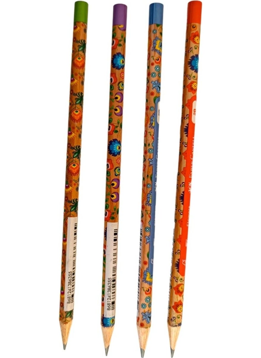 Faber - Flowers 4-pack Pencil 2b - Image 1