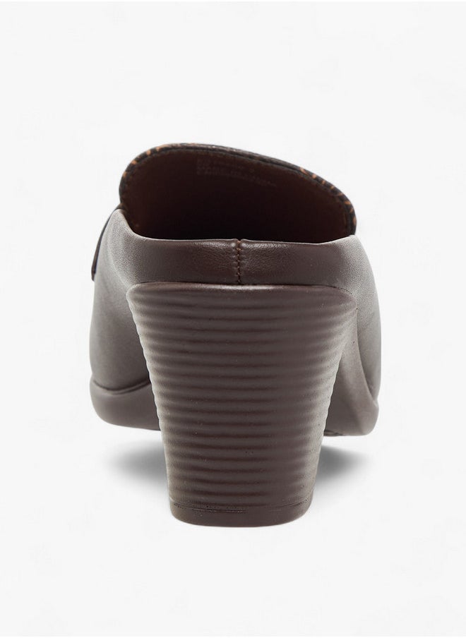 Flora Bella By Shoexpress Textured Slip-On Mules with Metal Accent and Block Heels  - Image 5