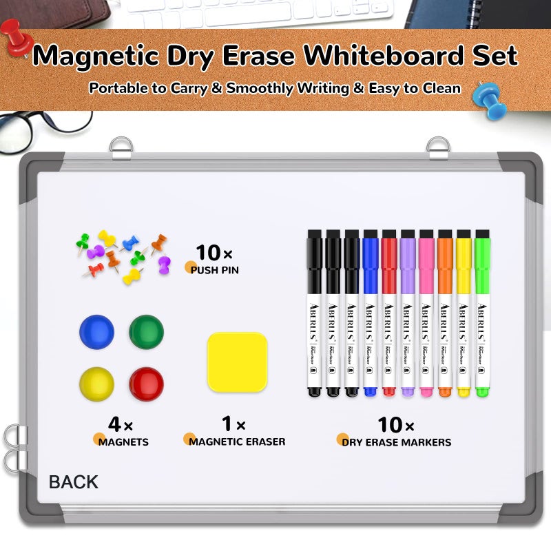 ABERLLS Monthly Calendar Whiteboard Dry Erase Cork Board Combination for Wall, 17"x13" Magnetic Dry Erase Board, Double-Sided White Board, Portable Board for Office, Kitchen, Planning, Memo, School, Home - Image 3
