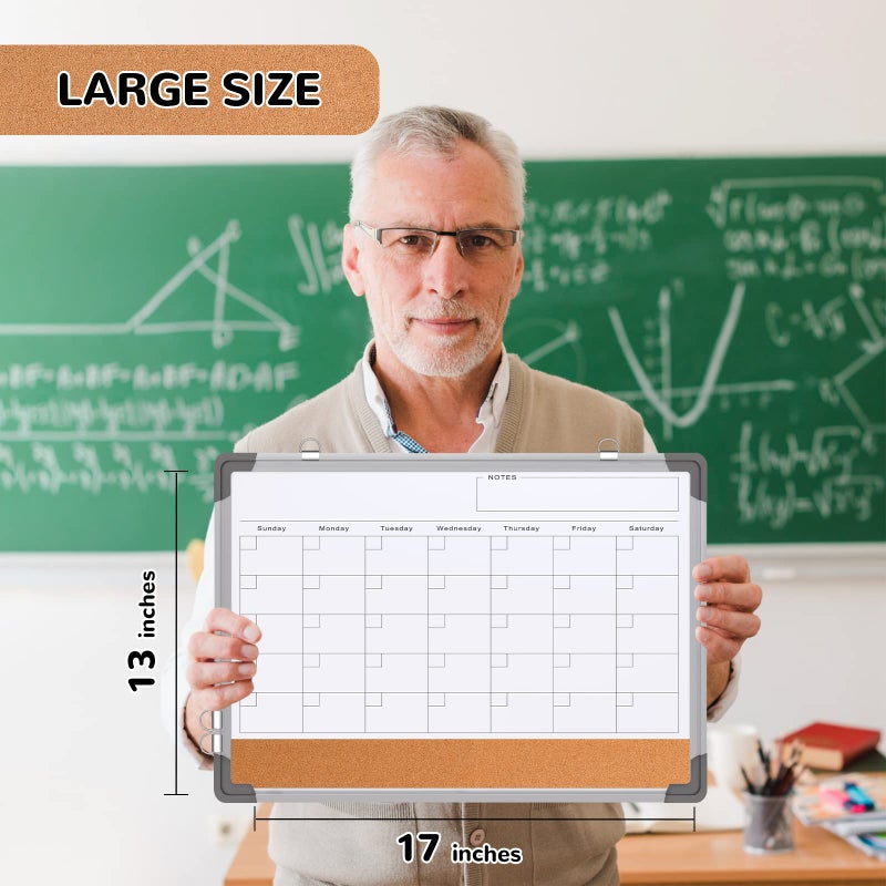 ABERLLS Monthly Calendar Whiteboard Dry Erase Cork Board Combination for Wall, 17"x13" Magnetic Dry Erase Board, Double-Sided White Board, Portable Board for Office, Kitchen, Planning, Memo, School, Home - Image 5