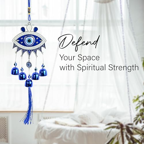 Hindcraft Vastu Decorative Items for Home, Metal Evil Eye Hanging for Home Entrance, 5 Bells Charm – Decorative Hanging for Good Luck, Protection, and Positive Energy – Home Decor Accessory - Image 2