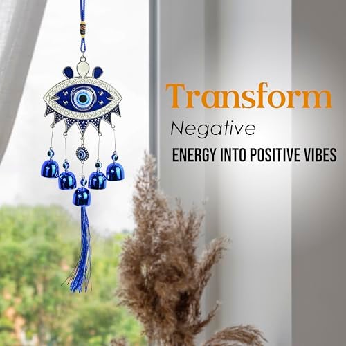 Hindcraft Vastu Decorative Items for Home, Metal Evil Eye Hanging for Home Entrance, 5 Bells Charm – Decorative Hanging for Good Luck, Protection, and Positive Energy – Home Decor Accessory - Image 3
