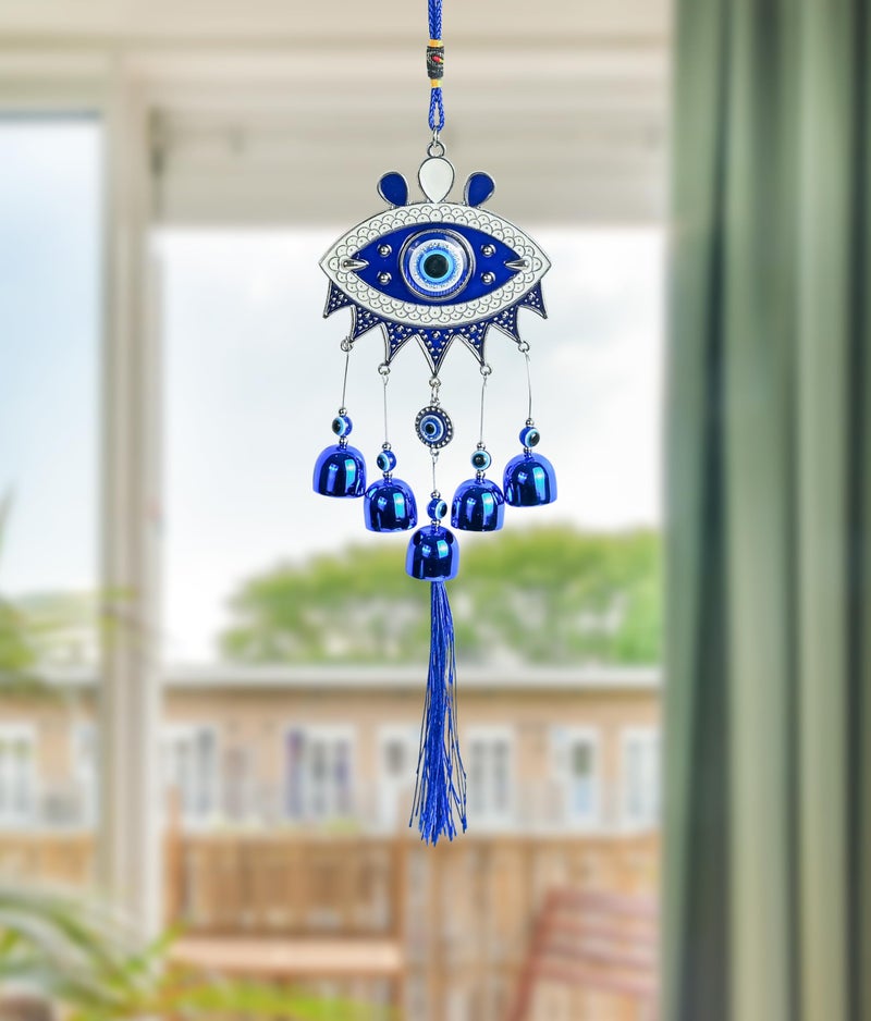 Hindcraft Vastu Decorative Items for Home, Metal Evil Eye Hanging for Home Entrance, 5 Bells Charm – Decorative Hanging for Good Luck, Protection, and Positive Energy – Home Decor Accessory - Image 1