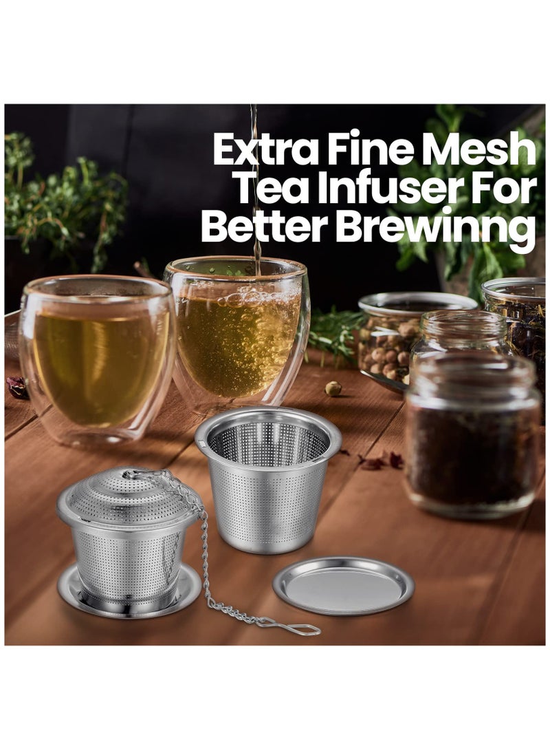 Tea Infuser, 9 Pieces Stainless Steel Tea Strainer With Extended Chain Hook And Saucer Loose Leaf Tea Steeper Fine Mesh Tea Ball Tea Filter For Brew Tea Spices Seasonings Fits Cup Mug Bottle