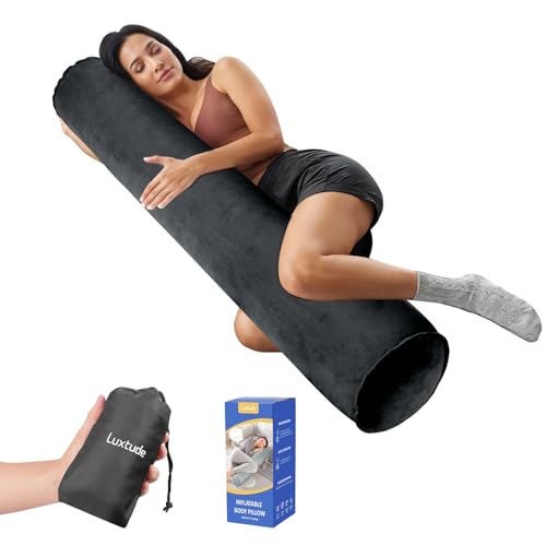 Luxtude Inflatable Body Pillow for Adults Kids, Travel Body Pillows for Side Sleeper, 47Inch Long Round Bolster Pillows for Bed, Round Cervical Cylinder Pillow for Hugging Sleeping, Back etc. - Image 1