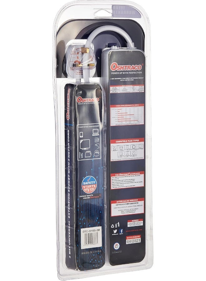 Oshtraco OTC3315S-2M 5 Way Universal Extension Socket with 2 Meter Cord - Image 2