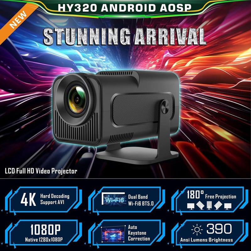 BIGASUO بروجيكتور هيدراي 320 ميني محمول - واي فاي 6 5G، بلوتوث 5.0 وأندرويد 11، يدعم 4K و1080P فائق الدقة، 12,000 لومن، بروجيكتور LED مع 4D/4P (BGP26) - Image 5