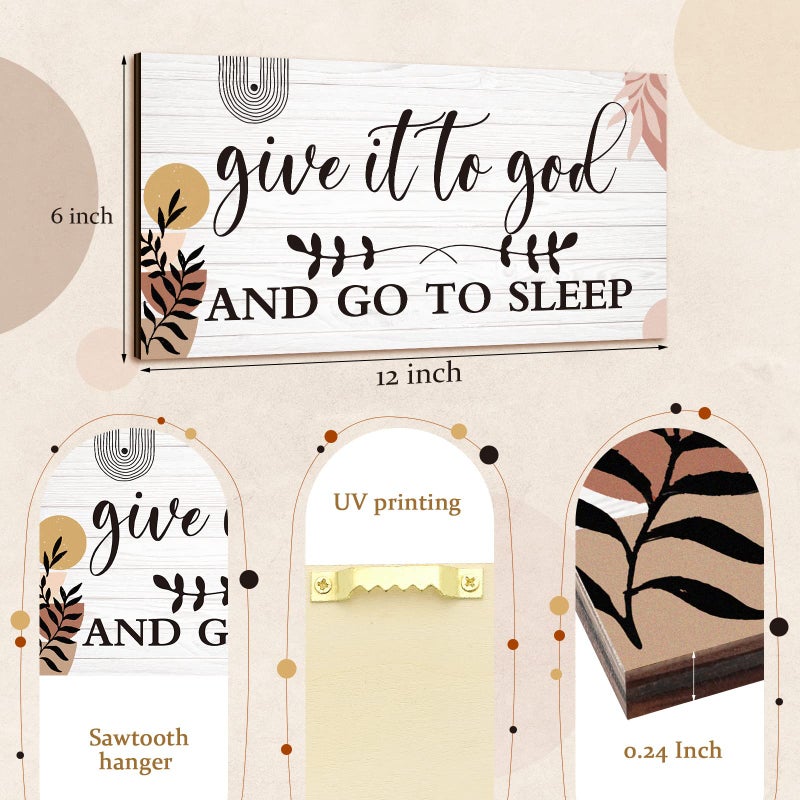 Chunful 2 Pcs Bedroom Wall Decor Give It to God and Go to Sleep Sign Serenity Prayer Sign Farmhouse Wall Art Vintage Prayer Wall Art Above Bed Rustic Bedroom Wall Decor for Bedroom Home (Boho Style)  - Image 3