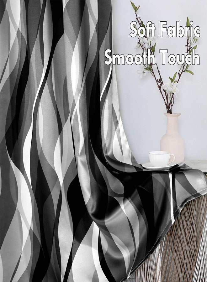 weesire Black and Grey Blackout Curtains Modern Striped Decorative 100% Light Blocking Darkening Grommet Grey Curtain for Living Room Villa, Bedroom Gray and White 2 Panels Set, 52x84 Inches - Image 3