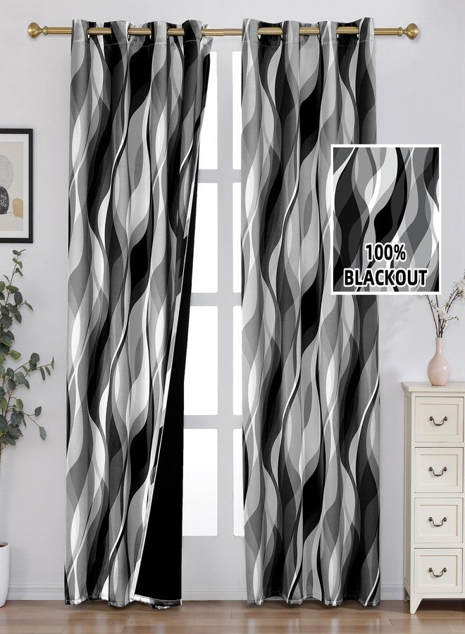weesire Black and Grey Blackout Curtains Modern Striped Decorative 100% Light Blocking Darkening Grommet Grey Curtain for Living Room Villa, Bedroom Gray and White 2 Panels Set, 52x84 Inches - Image 2