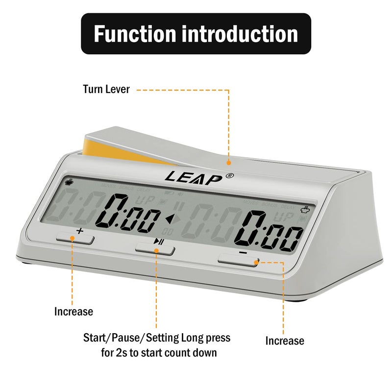 LEAP LEAP Chess Clock Programme Updated Digital Timer Advanced for Game and Chess Timer with Bonus & Delay Count Down up Alarm Milk White  - Image 4