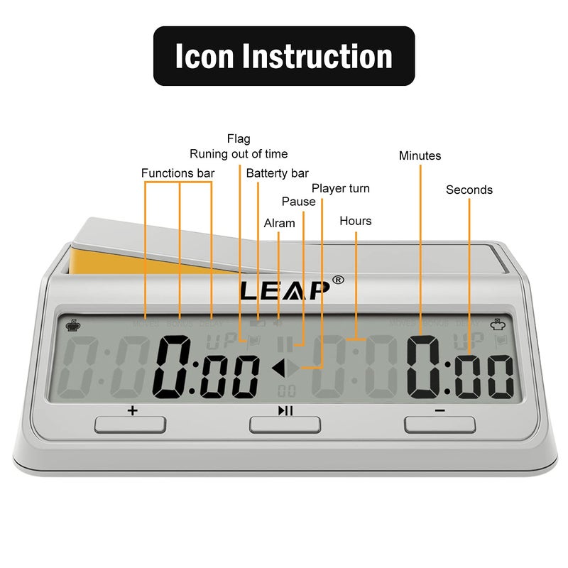 LEAP LEAP Chess Clock Programme Updated Digital Timer Advanced for Game and Chess Timer with Bonus & Delay Count Down up Alarm Milk White  - Image 2