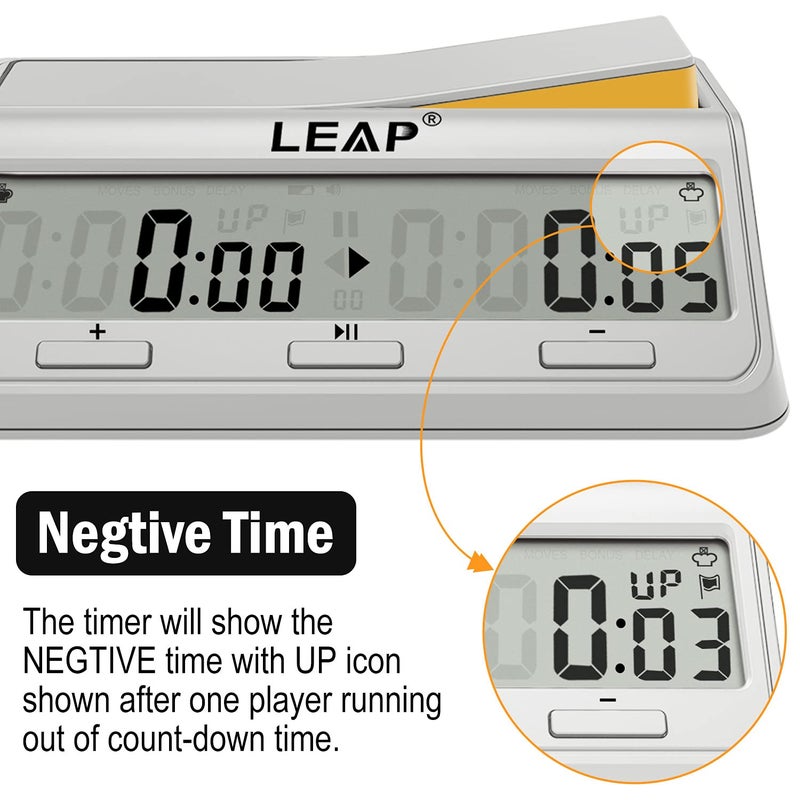 LEAP LEAP Chess Clock Programme Updated Digital Timer Advanced for Game and Chess Timer with Bonus & Delay Count Down up Alarm Milk White  - Image 5