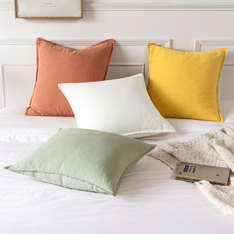 MIULEE Decorative Linen Euro Sham Pillow Covers 24x24 Coral â€‹Boho Farmhouseâ€‹ â€‹Neutral Spring Couch Throw Pillows for Bed Pack of 2 Accent Modern Pillowcase Summer Sofa Livingroom Home Decor - Image 5