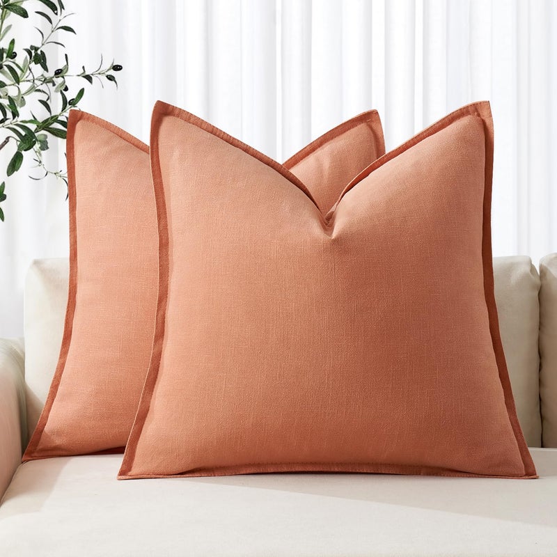 MIULEE Decorative Linen Euro Sham Pillow Covers 24x24 Coral â€‹Boho Farmhouseâ€‹ â€‹Neutral Spring Couch Throw Pillows for Bed Pack of 2 Accent Modern Pillowcase Summer Sofa Livingroom Home Decor - Image 1