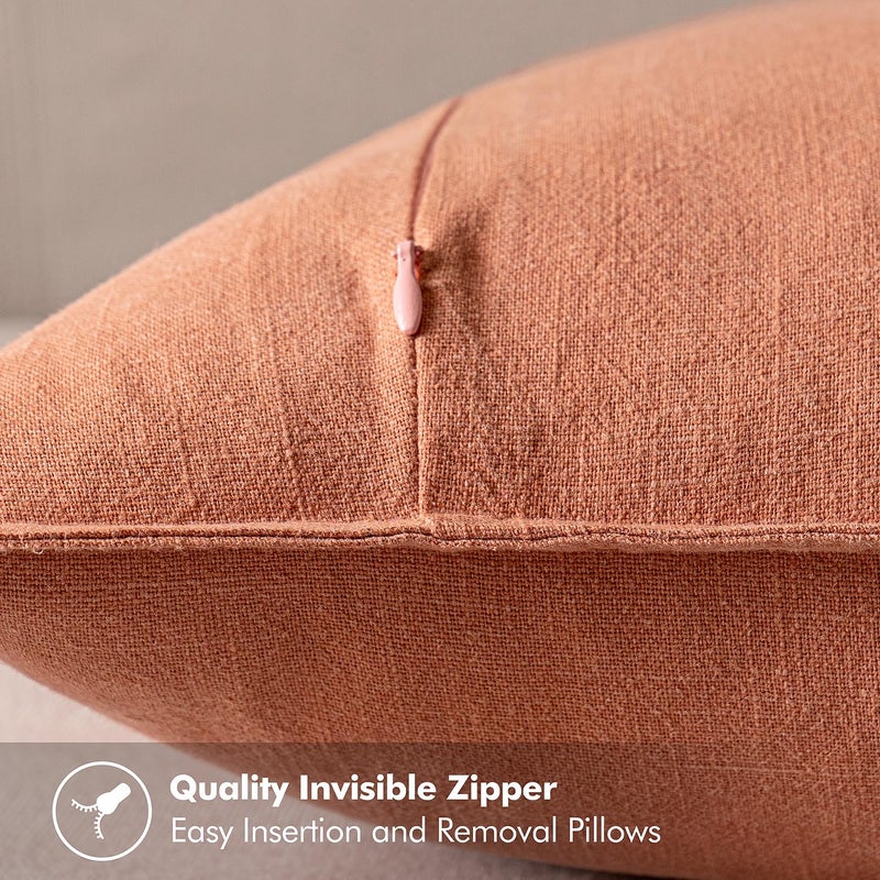 MIULEE Decorative Linen Euro Sham Pillow Covers 24x24 Coral â€‹Boho Farmhouseâ€‹ â€‹Neutral Spring Couch Throw Pillows for Bed Pack of 2 Accent Modern Pillowcase Summer Sofa Livingroom Home Decor - Image 3