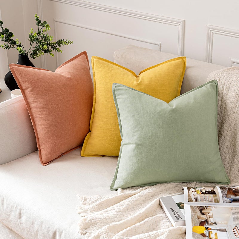 MIULEE Decorative Linen Euro Sham Pillow Covers 24x24 Coral â€‹Boho Farmhouseâ€‹ â€‹Neutral Spring Couch Throw Pillows for Bed Pack of 2 Accent Modern Pillowcase Summer Sofa Livingroom Home Decor - Image 4