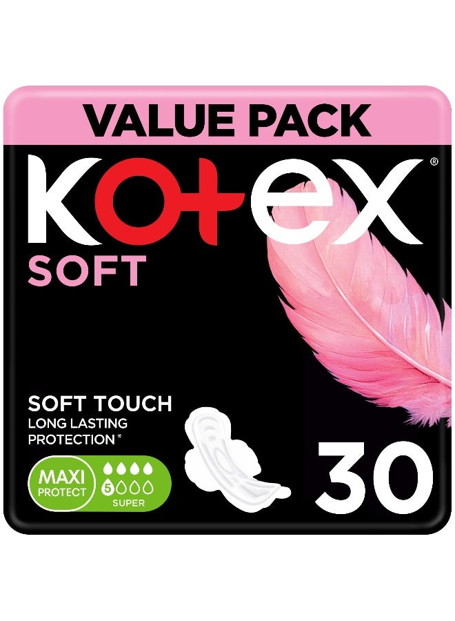 Kotex Soft Touch Maxi Protect Pads, 30 pads